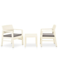 Salon de jardin 3 pcs avec coussins Plastique Blanc | Mobilier & Déco