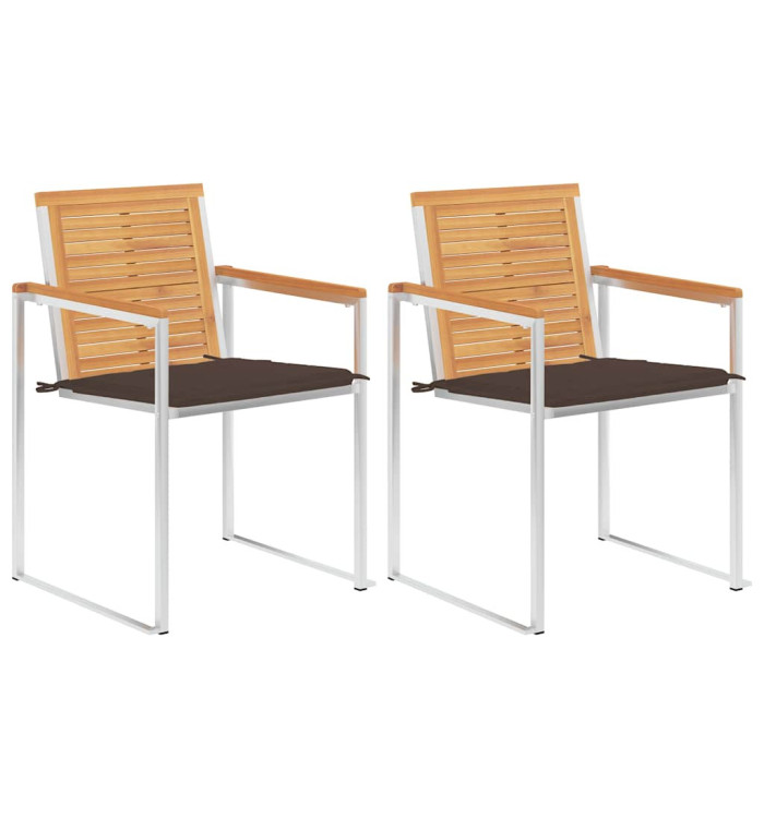 Chaises de jardin avec coussins lot de 2 Teck solide et acier | Mobilier & Déco
