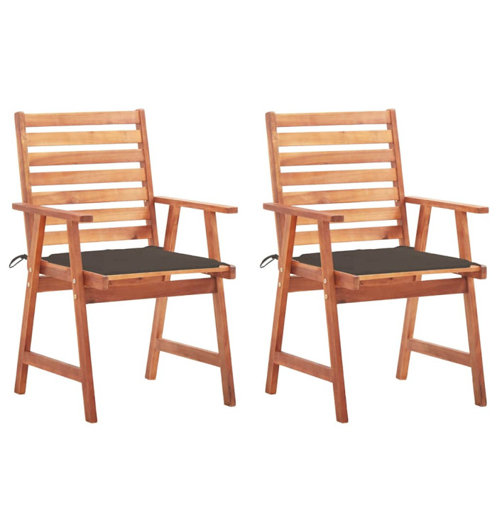 Chaises à manger d'extérieur lot de 2 et coussins Acacia massif | Mobilier & Déco