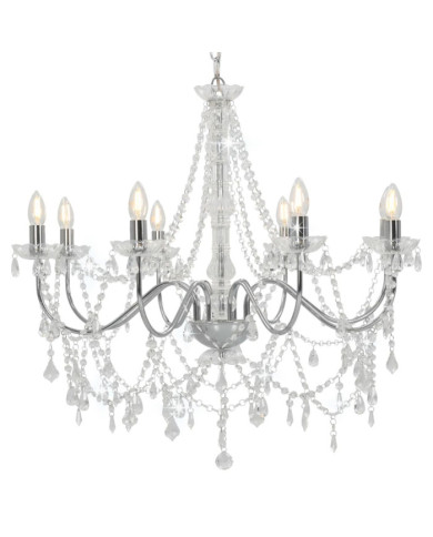 Lustre avec perles Argenté 8 ampoules E14 | Mobilier & Déco