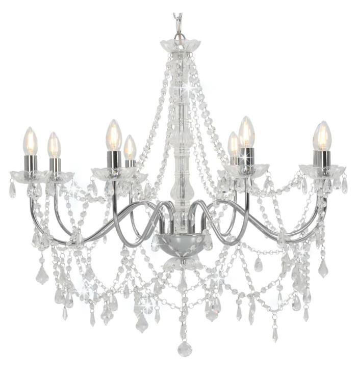Lustre avec perles Argenté 8 ampoules E14 | Mobilier & Déco