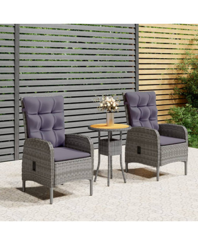 Ensemble de bistro de jardin 3 pcs Résine tressée Gris | Mobilier & Déco
