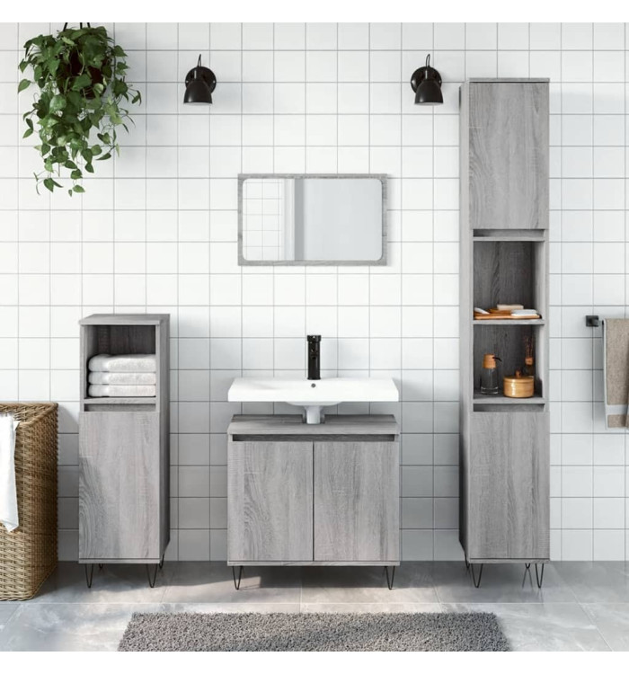 Ensemble d'armoires de salle de bain 3 pcs sonoma gris | Mobilier & Déco