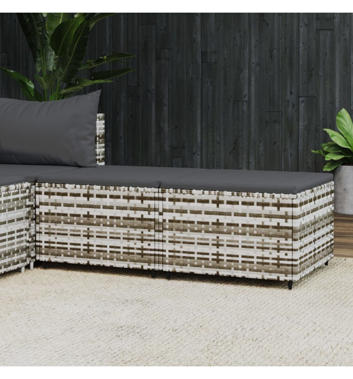 Repose-pieds de jardin et coussins lot de 2 gris résine tressée | Mobilier & Déco
