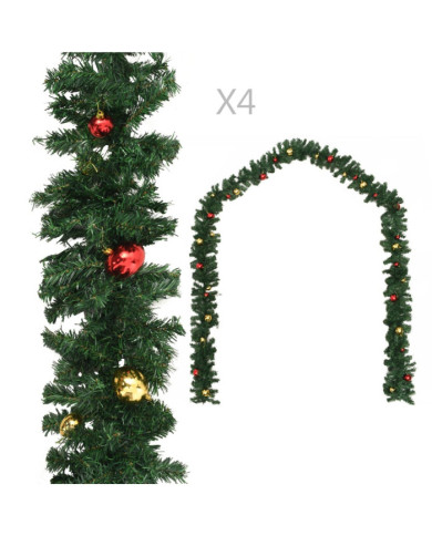 Guirlandes de Noël avec boules 4 pcs Vert 270 cm PVC | Mobilier & Déco