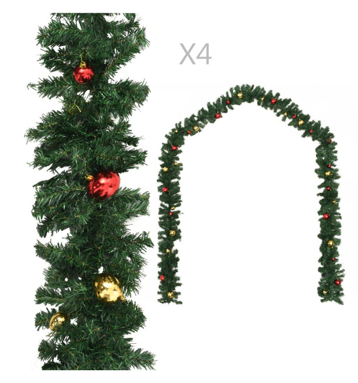 Guirlandes de Noël avec boules 4 pcs Vert 270 cm PVC | Mobilier & Déco