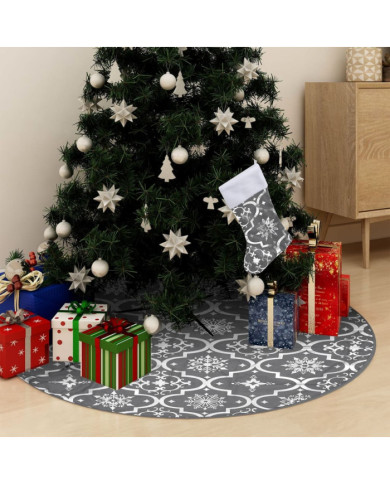 Jupe de sapin de Noël de luxe avec chaussette Gris 122 cm Tissu | Mobilier & Déco