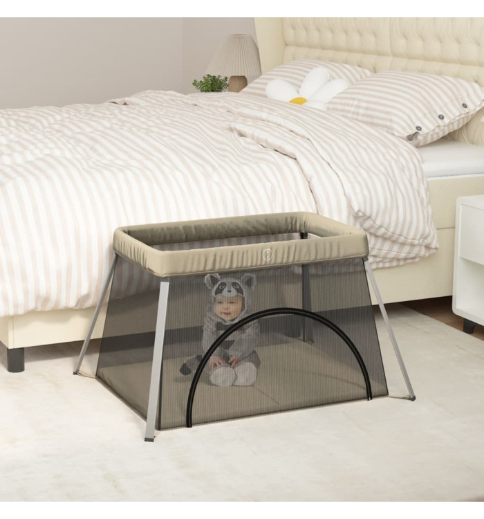 Parc pour bébé avec matelas Taupe Tissu de lin | Mobilier & Déco