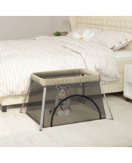 Parc pour bébé avec matelas Taupe Tissu de lin | Mobilier & Déco