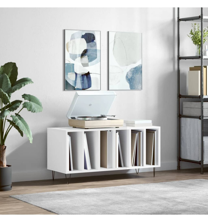 Armoire à disques blanc brillant 100x38x48 cm bois d'ingénierie | Mobilier & Déco