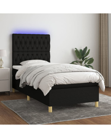 Sommier à lattes de lit et matelas et LED Noir 90x200 cm Tissu | Mobilier & Déco