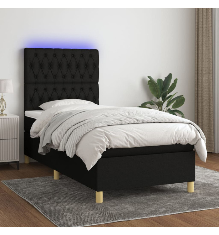 Sommier à lattes de lit et matelas et LED Noir 90x200 cm Tissu | Mobilier & Déco