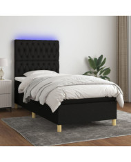 Sommier à lattes de lit et matelas et LED Noir 90x200 cm Tissu | Mobilier & Déco