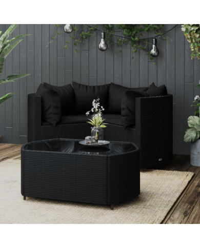 Salon de jardin 4 pcs avec coussins Noir Résine tressée | Mobilier & Déco