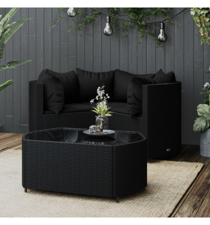 Salon de jardin 4 pcs avec coussins Noir Résine tressée | Mobilier & Déco