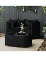 Salon de jardin 4 pcs avec coussins Noir Résine tressée | Mobilier & Déco