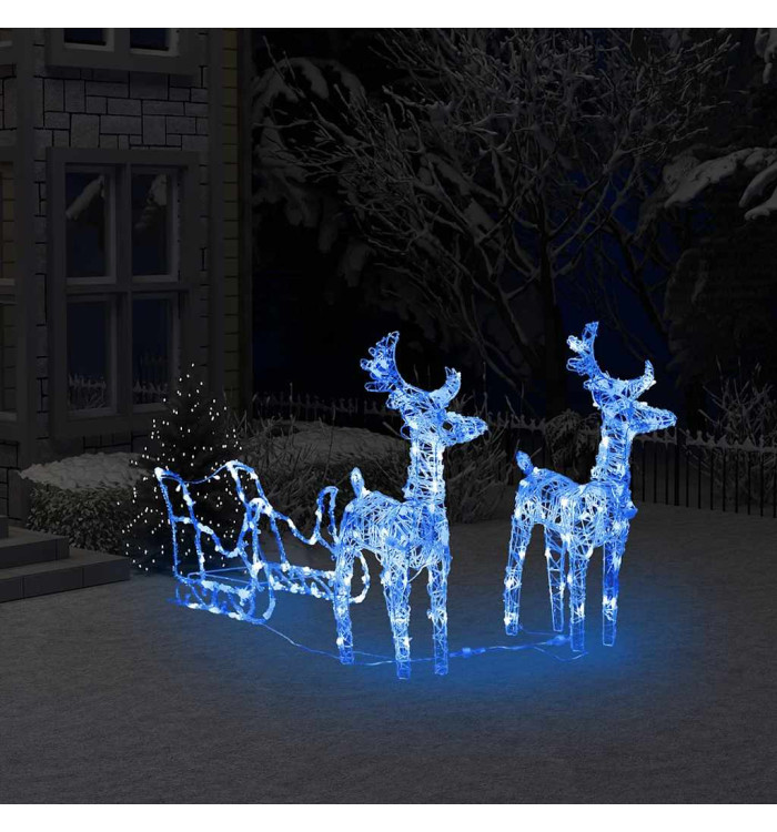 Décoration de Noël Rennes et traîneau 160 LED 130 cm Acrylique | Mobilier & Déco