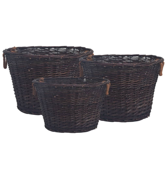 Jeu 3 paniers empilables à bois de chauffage Marron foncé Saule | Mobilier & Déco