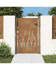 Portail de jardin 105x155 cm acier corten conception d'herbe | Mobilier & Déco
