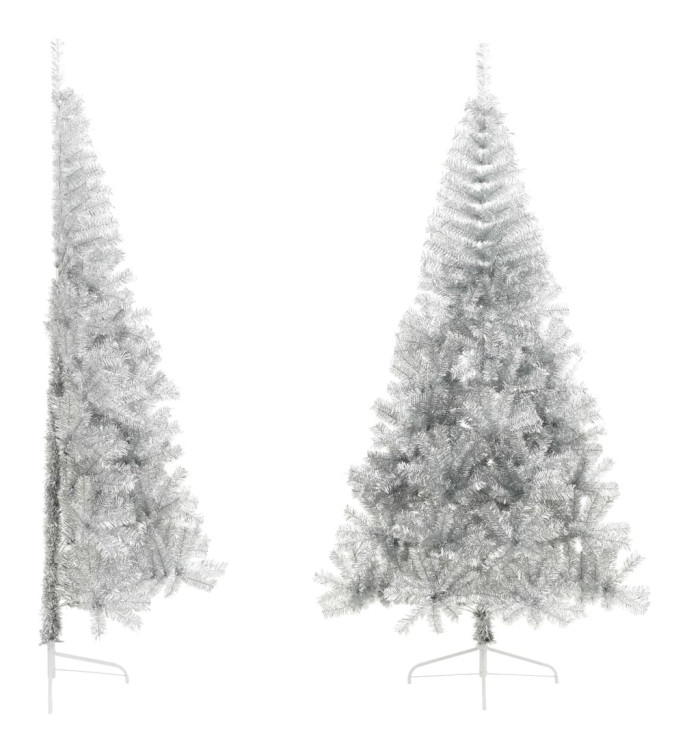 Demi sapin de Noël artificiel avec support argenté 210 cm PET | Mobilier & Déco