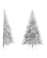 Demi sapin de Noël artificiel avec support argenté 210 cm PET | Mobilier & Déco
