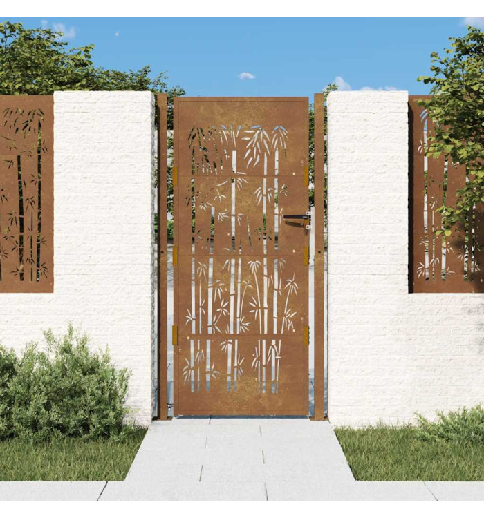 Portail de jardin 105x205 cm acier corten design de bambou | Mobilier & Déco