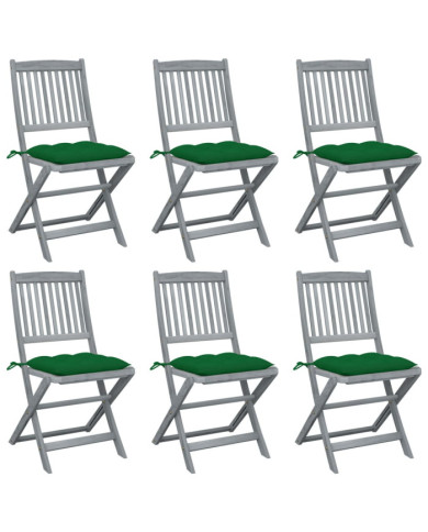 Chaises pliables d'extérieur lot de 6 et coussins Bois d'acacia | Mobilier & Déco
