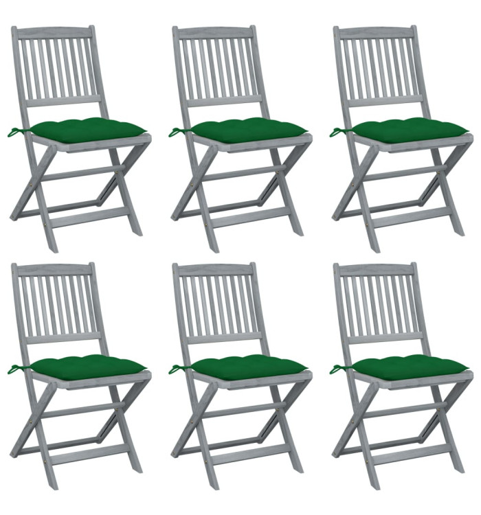 Chaises pliables d'extérieur lot de 6 et coussins Bois d'acacia | Mobilier & Déco