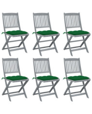 Chaises pliables d'extérieur lot de 6 et coussins Bois d'acacia | Mobilier & Déco
