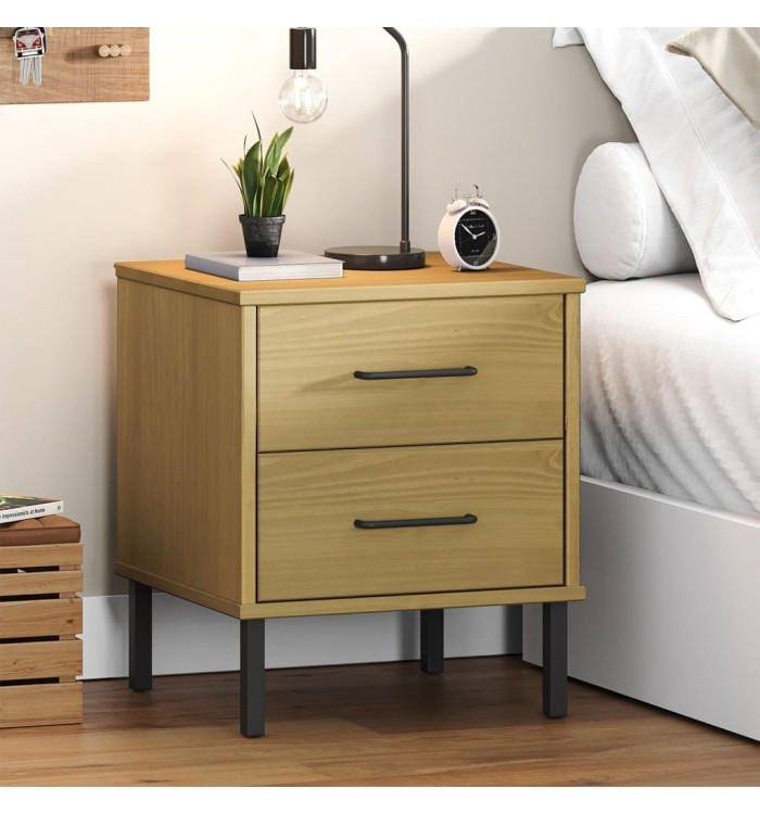 Table de chevet avec pieds en métal Marron Bois pin massif OSLO | Mobilier & Déco