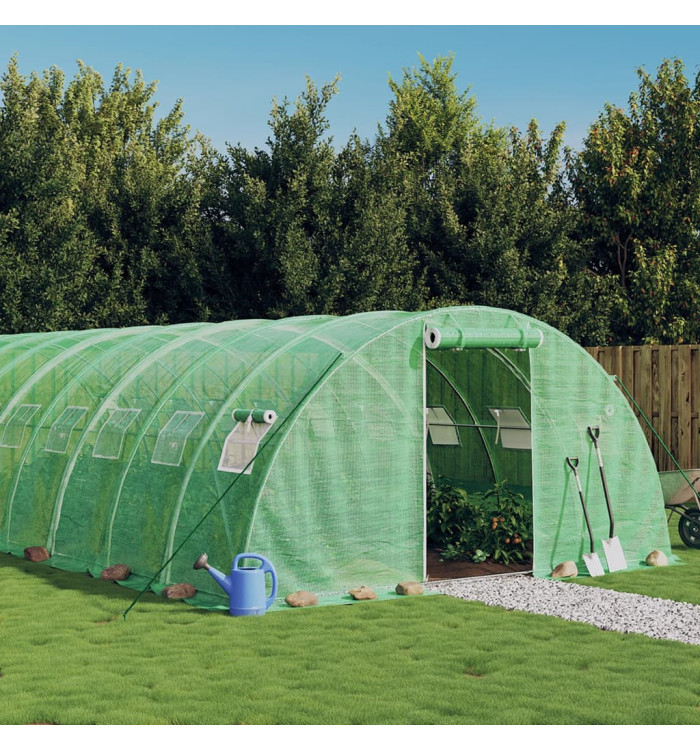 Serre avec cadre en acier vert 64 m² 16x4x2 m | Mobilier & Déco
