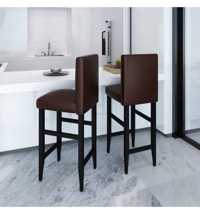 Tabourets de bar lot de 2 marron foncé similicuir | Mobilier & Déco