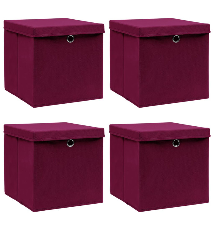 Boîtes de rangement 4 pcs Rouge foncé 32x32x32 cm Tissu | Mobilier & Déco