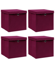 Boîtes de rangement 4 pcs Rouge foncé 32x32x32 cm Tissu | Mobilier & Déco