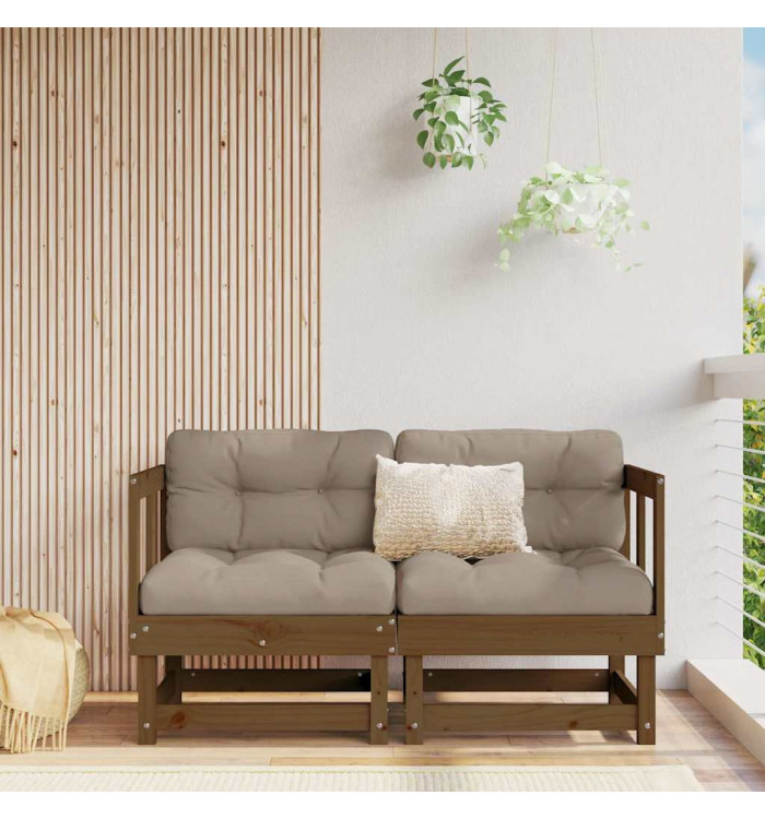 Canapés d'angle et coussins 2pcs marron miel bois de pin massif | Mobilier & Déco