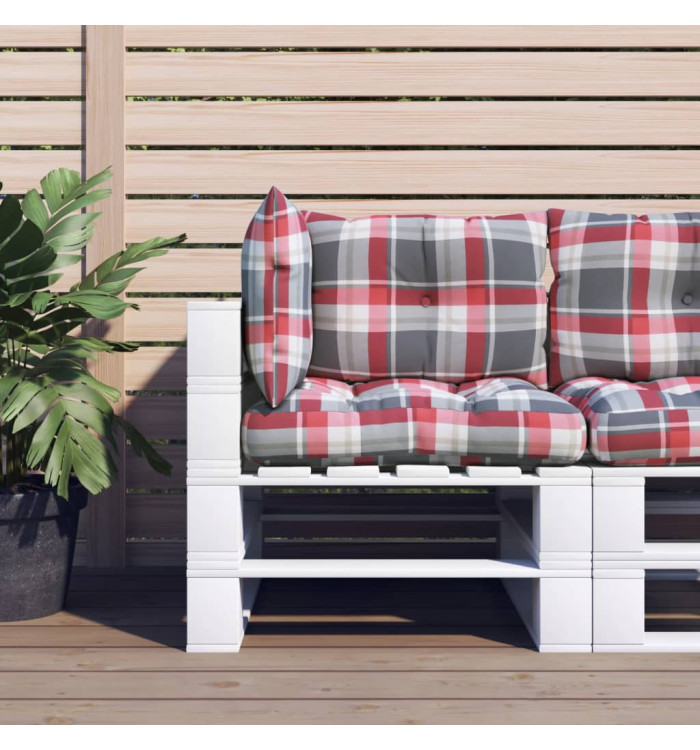 Coussins de palette lot de 3 motif à carreaux rouge tissu | Mobilier & Déco