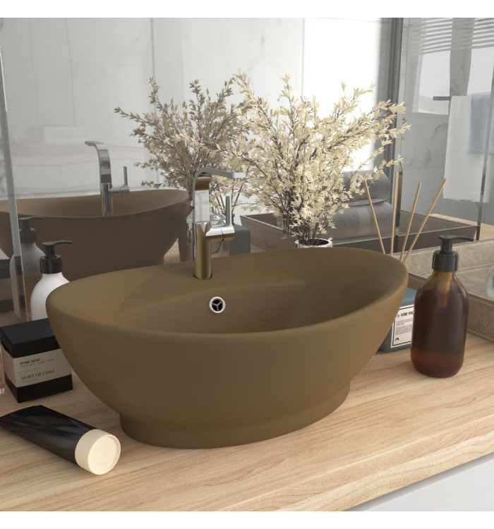 Lavabo ovale de luxe à trop-plein Crème mat 58,5x39cm Céramique | Mobilier & Déco