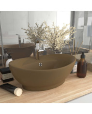 Lavabo ovale de luxe à trop-plein Crème mat 58,5x39cm Céramique | Mobilier & Déco