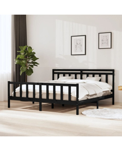 Cadre de lit sans matelas noir bois massif 200x200 cm | Mobilier & Déco