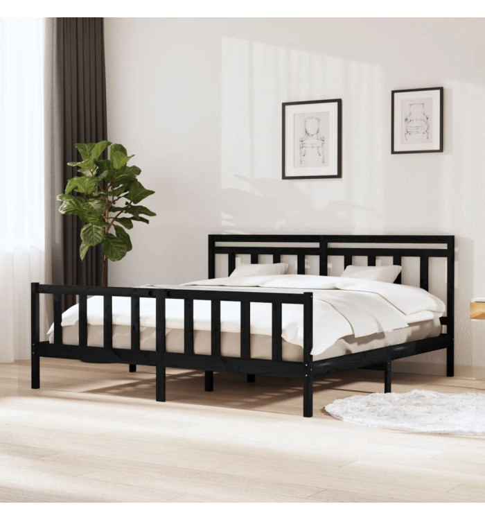 Cadre de lit sans matelas noir bois massif 200x200 cm | Mobilier & Déco