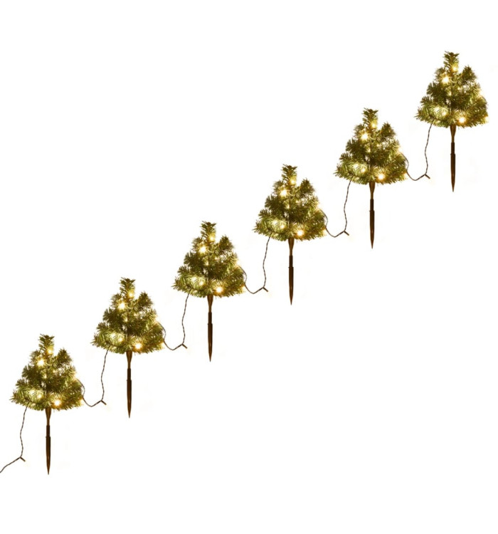 Arbres d'allée de Noël 6 pcs avec LED blanc chaud 45 cm PVC | Mobilier & Déco