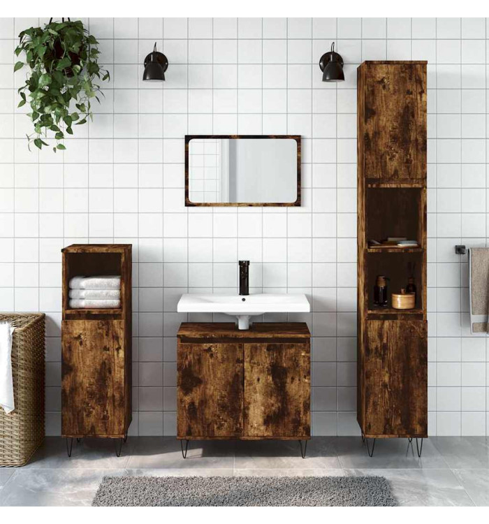 Armoire de bain chêne fumé 58x33x60 cm bois d'ingénierie | Mobilier & Déco