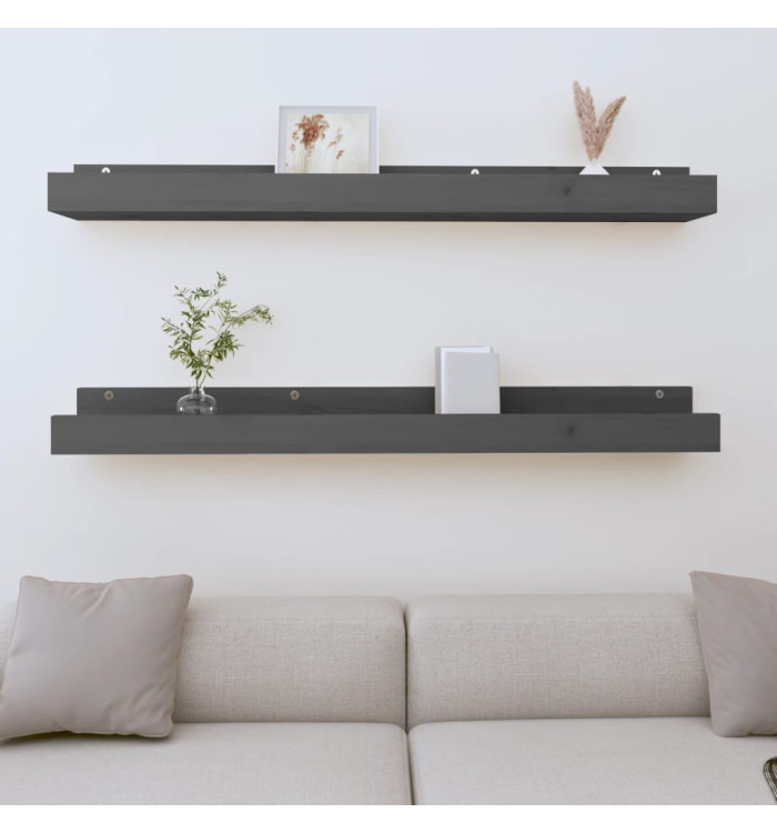 Étagères murales 2 pcs Gris 110x12x9 cm Bois de pin massif | Mobilier & Déco