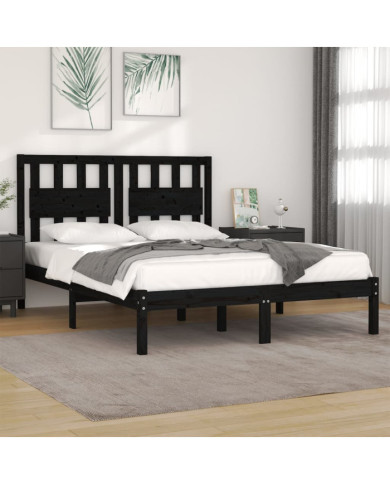 Cadre de lit sans matelas noir bois massif 140x190 cm | Mobilier & Déco