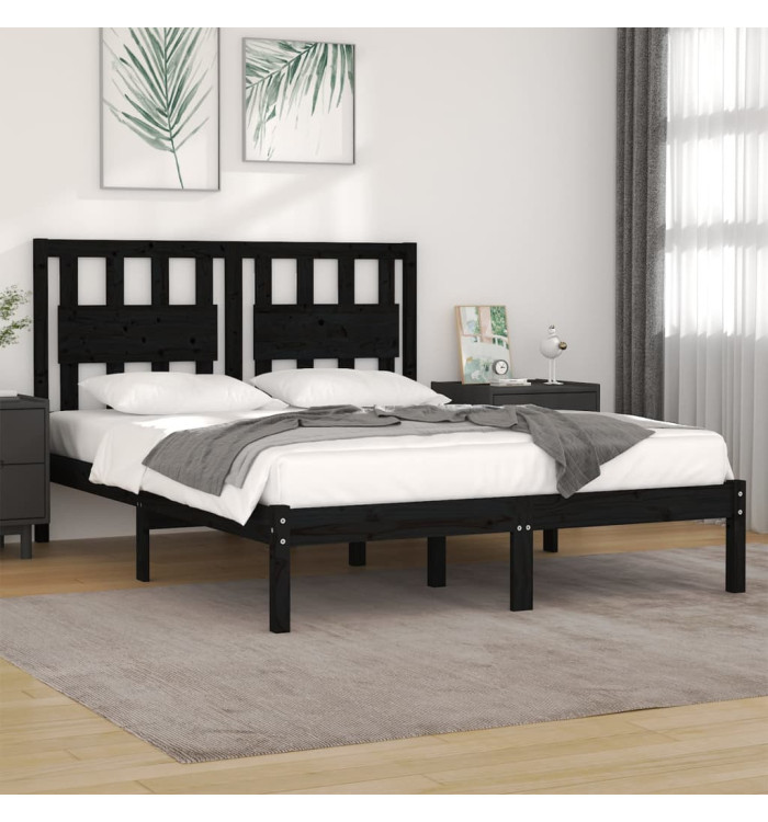 Cadre de lit sans matelas noir bois massif 140x190 cm | Mobilier & Déco
