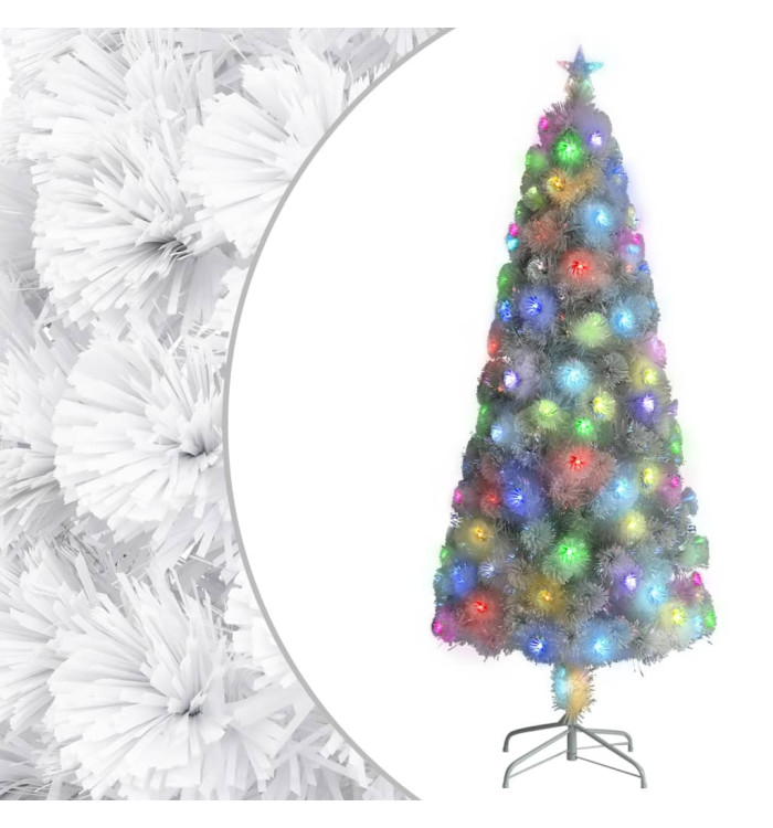 Arbre de Noël artificiel pré-éclairé blanc 210 cm fibre optique | Mobilier & Déco
