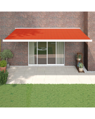 Auvent rétractable orange et marron 5x3 m tissu et aluminium | Mobilier & Déco