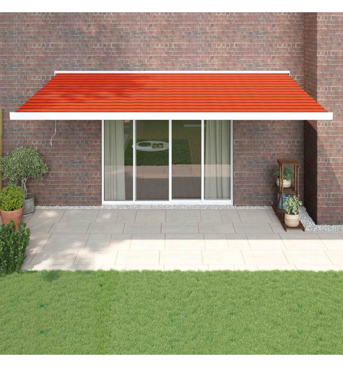 Auvent rétractable orange et marron 5x3 m tissu et aluminium | Mobilier & Déco