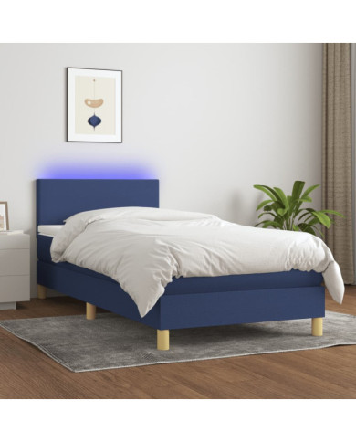Sommier à lattes de lit avec matelas et LED Bleu 80x200cm Tissu | Mobilier & Déco