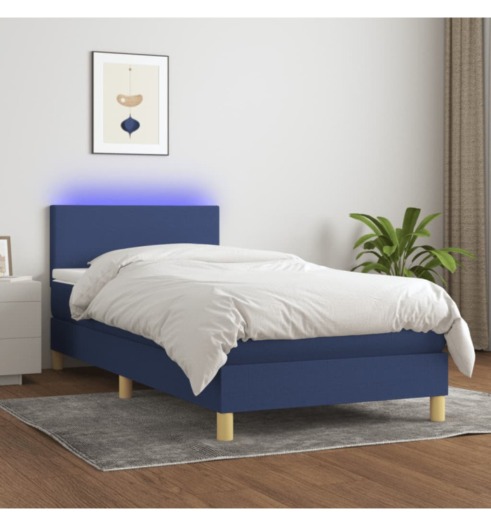 Sommier à lattes de lit avec matelas et LED Bleu 80x200cm Tissu | Mobilier & Déco